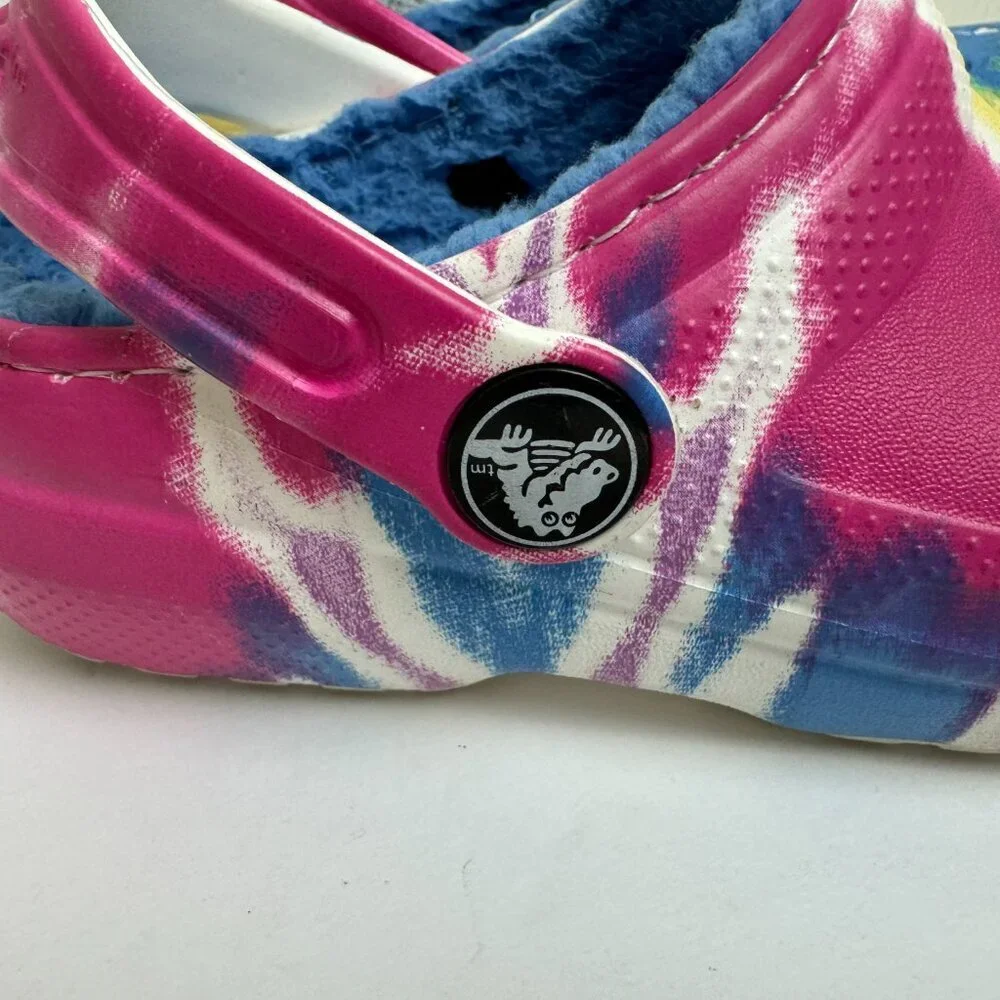 CROCS Kids Tye Dye Colorful faux fur Pink Blue Yellow size 9
